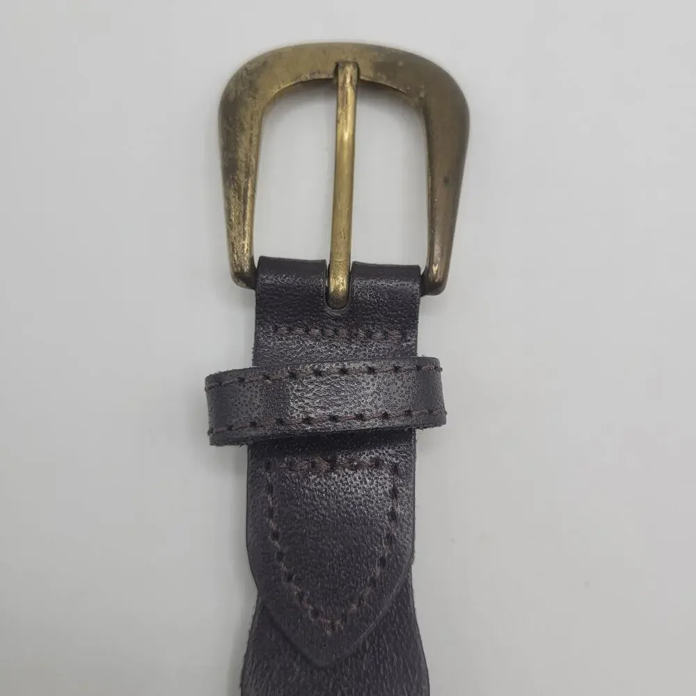 Brown Leather Belt Small Braided Linked Rustic Antique Boho Hippie Earthy Cutout